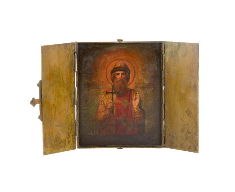 Ship icon on metal of the late 19th century Holy Equal-to-the-Apostles Great Prince Vladimir. It is a centerpiece of a three-