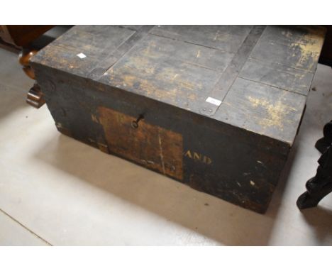 A vintage shipping trunk , approx width 78cm, depth 56cm, height 33cm