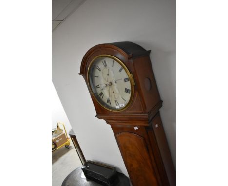 A late 19th or early 20th Century Scottish Longcase clock, having mahogany and inlaid case, with 8 day movement, circular dia