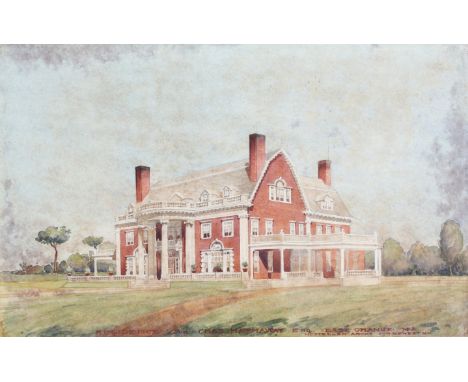  N. C. Mellen, Archt. (American, early 20th century) 'Residence for Chas. Hathaway Esq., East Orange, N.J.' watercolour, sign