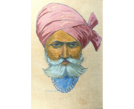  Dorothy Newsome (British, 20th century) 'Old Rajput Gentleman' gouache on canvas laid onto board, signed lower left, inscrib