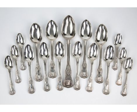  A Victorian part suite of silver Kings Pattern flatware William Bateman II, London 1838, comprising basting spoon, four serv