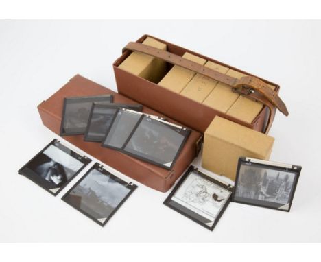  A cased set of magic lantern slides c.1900, forty-six black and white topographical slides the majority of which depict mid-