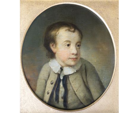  English School (early 19th century) A portrait of a young boy, half-length, dressed in a grey jacket and waistcoat with lace