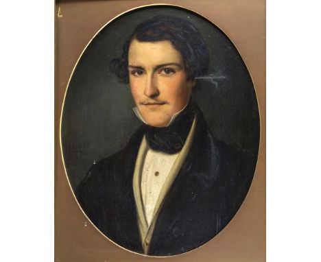  Julius (Isaak) Jacob (German, 1811-1882) Portrait of a young gentleman oil on canvas, signed and dated 1844 centre left 19 x