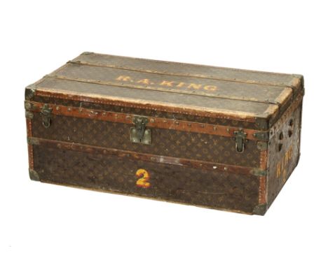 An early 20th Century steamer trunk by Louis Vuitton LV monogrammed canvas case, Louis Vuitton marked brass rivets, reinforce