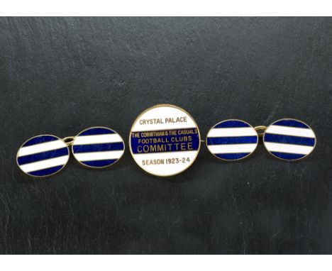  Crystal Palace Football Club interest - a enamelled Committee badge and cufflinks the gilt metal badge inscribed 'Crystal Pa