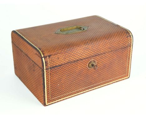  A late 19th century leather jewellery box in dark tan diamond-embossed leather, with gilt tooled edges and foliate engraved 