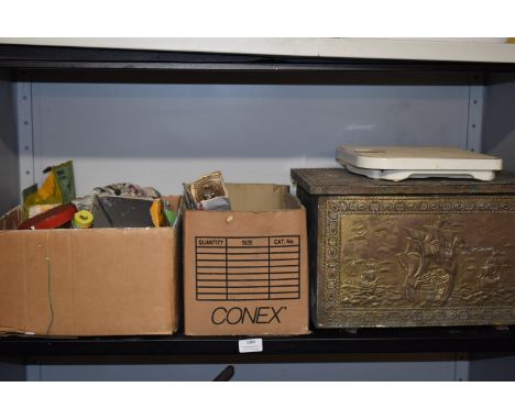 *Contents of Shelf to Include Box of Assorted Screws, Bulbs, Old Coal Scuttle, etc.