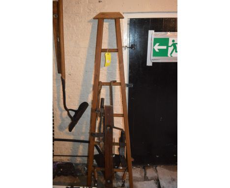Wooden Five Rung Ladder, Spirit Level, Clamps, etc.