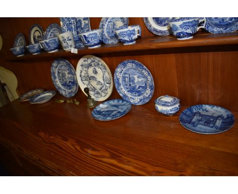 Shelf of Blue &amp; White Pottery, etc.  