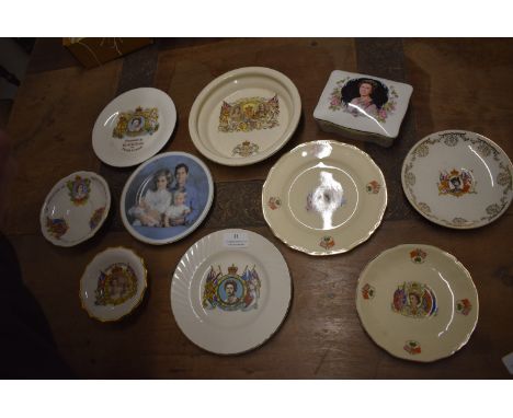 Ten Pieces of Royalty Commemorative Ware; Queen Elizabeth Trinket Box, Charles &amp; Dianna Plate, King George &amp; Queen Ma