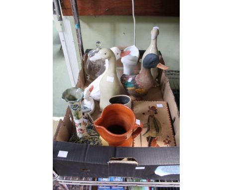 A box containing a collection of ceramic collectable items, to include; Moorcroft vase a/f, a Habitat vase, and selection of 
