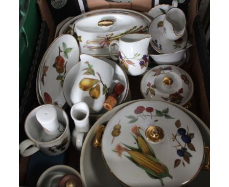 An extensive collection of Royal Worcester "Evesham" pattern table ceramics, includes a pair of tureens with covers, sauce bo