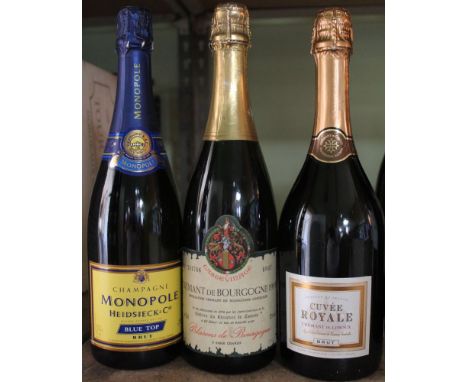 Cuvee Royale Cremant de Limoux, sparkling wine, 1 bottle  Cremant de Bourgogne 1993, 1 bottle  Monopole Heidsock & Co. Blue T