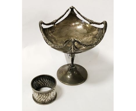 HM SILVER RAISED DISH & HM SILVER NAPKIN HOLDERDISH HEIGHT 13CM, WIDTH (TOP) 12CM WIDTH (BOTTOM) 6.5CM & WEIGHT 114GRAMS, NAP