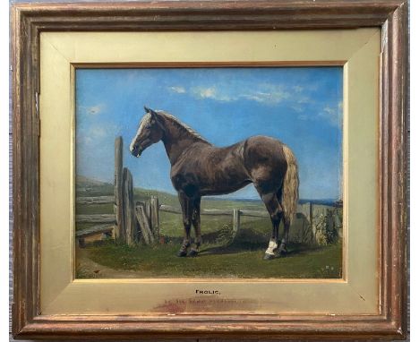 Edwin Landseer 1802-1873 (Attributed to). British. Oil on board. “Portrait of a Horse in Landscape”. Labels and inscription.M