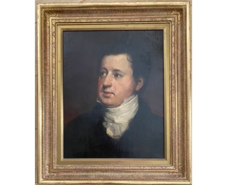 Sir Henry Raeburn 1756-1823. British. (Circle of). Oil on canvas. “Portrait of a Gentleman with White Collar”. Measures 40cm 