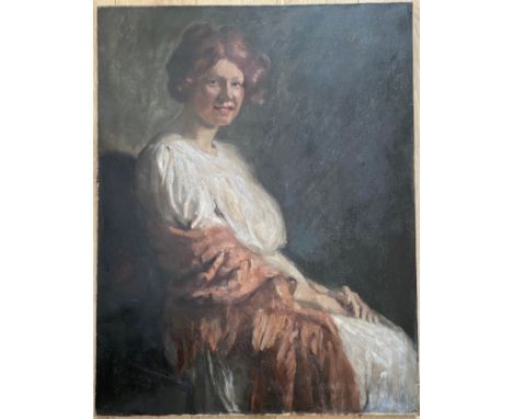 Dame Laura Knight 1877-1970. British. (Circle of). Oil on canvas. “Portrait of a Lady with a Shawl”. Inscribed on the reverse
