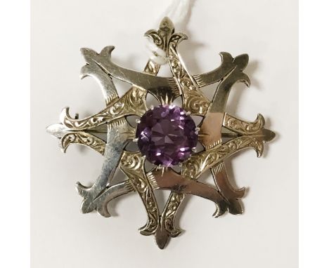 1960s JOHN HART SCOTTISH SILVER & AMETHYST BROOCHHALLMARKED: HJ (MONOGRAM ON THE TOP), SCOTLAND, STERLIN SILVERAPP.SIZE: 3.8c