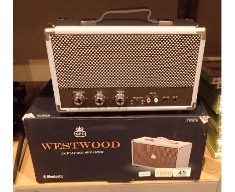 GPO Westwood 25w bluetooth speaker with subwoofer, built in amplifier, boxed. Not available for in-house P&PCondition Report: