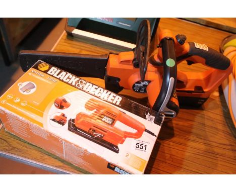 Cordless Black and Decker 18v chainsaw and a 135w Black and Decker sander. Not available for in-house P&amp;P 