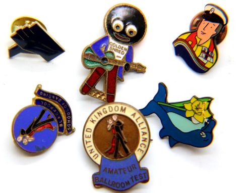 Seven enamel badges including dance, gollies, lifeboats etc. P&amp;P Group 1 (£14+VAT for the first lot and £1+VAT for subseq