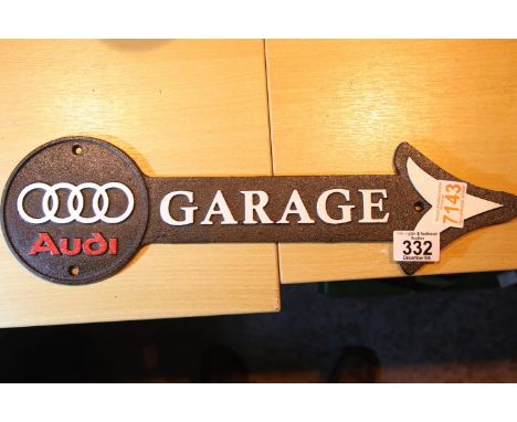 Cast iron Audi Garage arrow sign, L: 44 cm. P&amp;P Group 1 (£14+VAT for the first lot and £1+VAT for subsequent lots) 