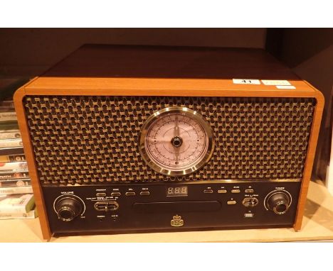 GPO Chesterton retro music centre, three speed turntable, CD/MP3/USB player, FM radio, MP3 recorder, remote control, wooden c