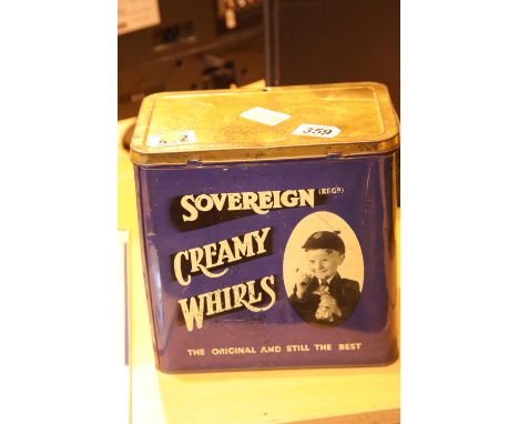 Vintage sovereign creamy whirls tin, 21 x 22 x 15 cm. Not available for in-house P&amp;P 