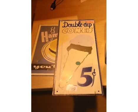Two vintage type metal advertising signs. Not available for in-house P&amp;P 