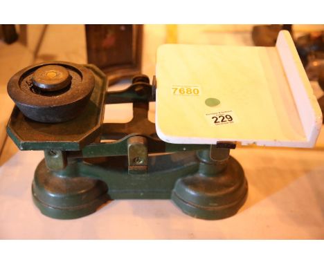 Vintage shop/kitchen scale with some weights. Not available for in-house P&amp;P 