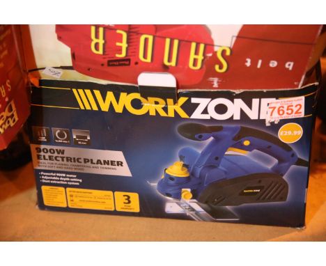 Boxed Workzone electric planer and a boxed Power Devil belt sander. Not available for in-house P&amp;P 