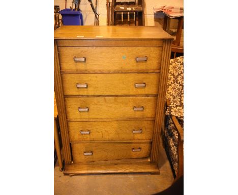 Vintage oak chest of five long drawers, 112 x 76 x 46 cm. Not available for in-house P&amp;P 