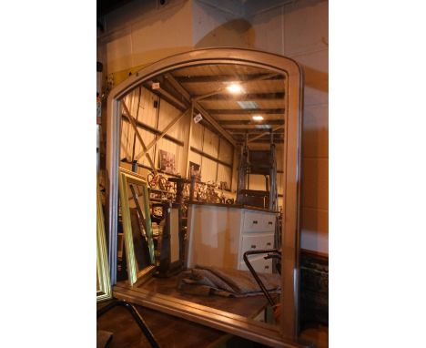 Large dome topped over mantel mirror with silver coloured frame, 100 x 100 cm. Not available for in-house P&amp;P 