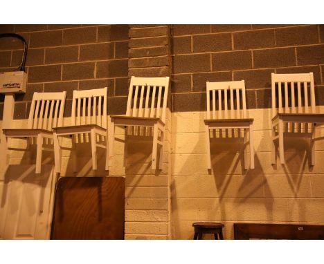 Set of five contemporary stick back white painted dining chairs. Not available for in-house P&amp;P 