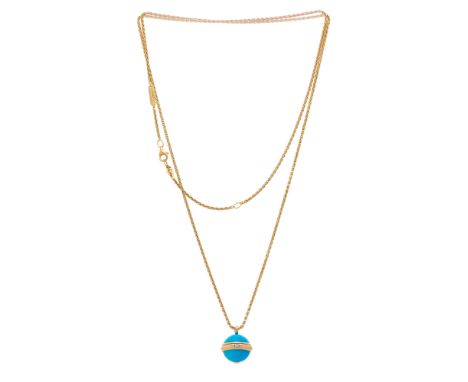 Piaget, Possession, collier or rose 750, pendentif boule turquoise rehaussée d'un anneau libre serti d'un diamant taille bril