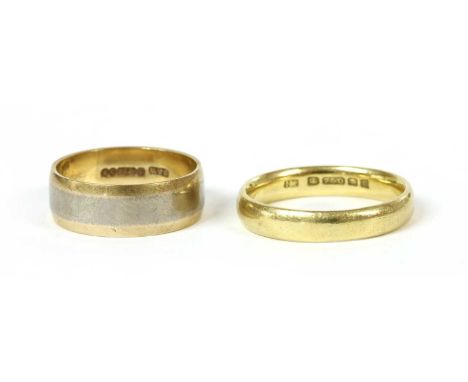 An 18ct gold court section wedding ring, London 1990, 4.46g, together with a 9ct gold and white gold D section wedding band, 