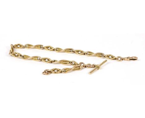 A Victorian 9ct gold fancy link double Albert chain, twisted links with coiled wire centres, between sections of Spanish knot