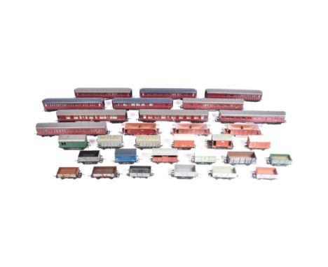Model Railway - an assortment of Hornby OO gauge wagons and carriages, to include: x3 R6846 EWS Seacow hopper wagon, R400 B.R