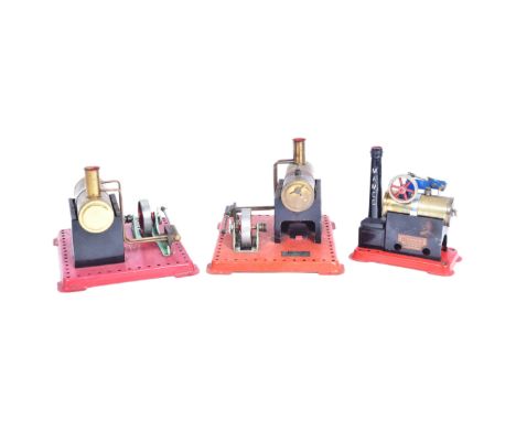 Live Steam - x3 original vintage Mamod Live Steam models comprising x2&nbsp;No. SE3 steam plant with fly wheel and SP1 statio