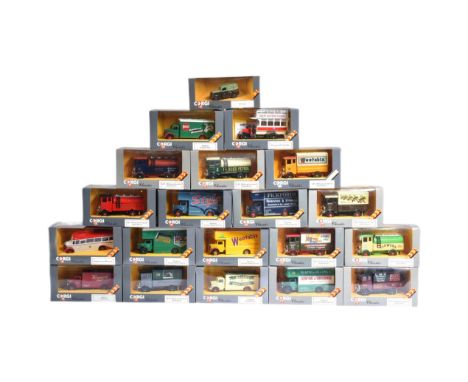 Diecast - a collection of x20 vintage Corgi diecast models to include; C858/11 Thornycroft J Type Bus, D980/3 Ford Popular, D