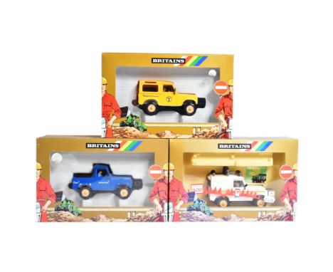 Diecast - a collection of x3 vintage Britains 1/32 scale diecast Land Rovers comprising; 9917 Police, 9924 British Gas, and 9