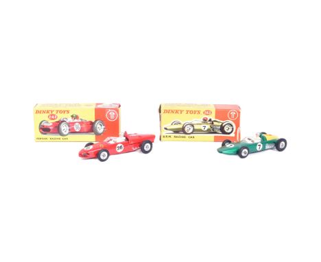 Dinky Toys - two original vintage Dinky Toys boxed diecast models No. 243 BRM Racing Car and 242 Ferrari Racing Car. Both mod