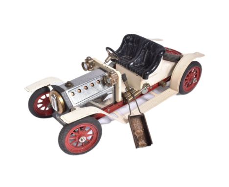 Live Steam - an original vintage Mamod steam car model No. SA1 ' Cream Steam Roadster '. A solid fuel example with burner tra