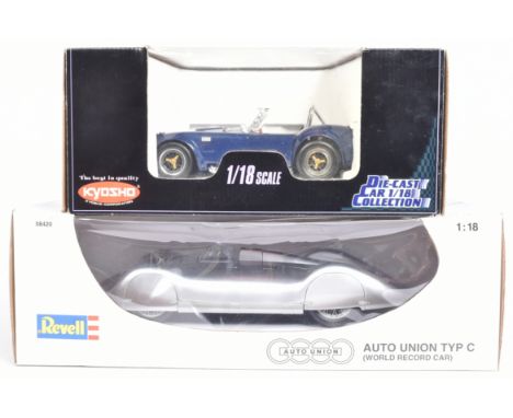 Diecast - x2 1/18 scale diecast model cars comprising Kyosho Shelby Cobra&nbsp; and Revell Auto Union Type C World Record Car