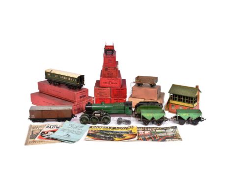 Model Railway - a collection of vintage Hornby tinplate O gauge model railway trainset locomotive items to include; x3 No.2 C