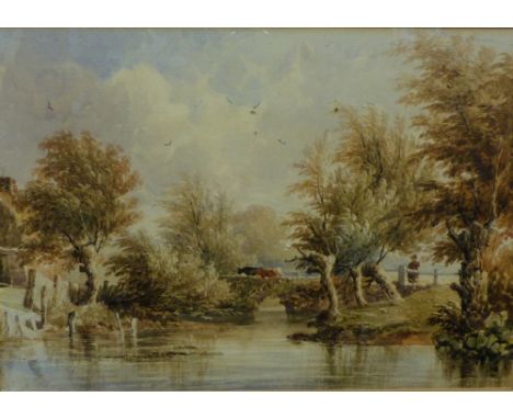 Watercolour on paper pastoral scene. Attributed to Caleb R Stanley 1790 ~ 1868. 43 x 33 cm