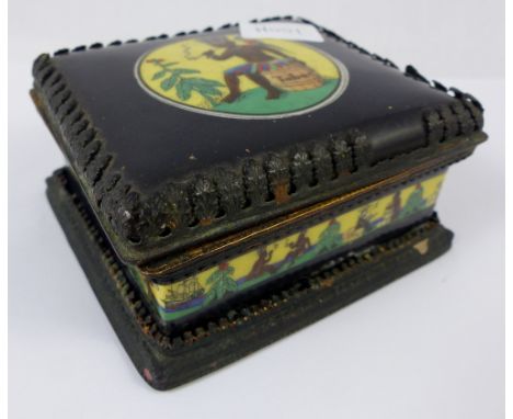 Ceramic trinket box with ethnic American design panels and decorative panel. A/F