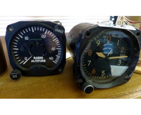 Two vintage Elkhart Indiana aircraft instruments ~ altitude meter and a radio altitude meter